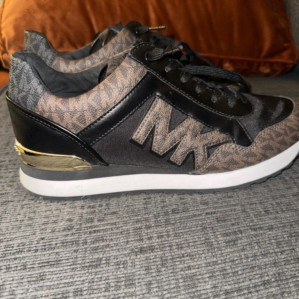 Michael Kors Brown Logo-Print Women's Trainer with Gold Accent